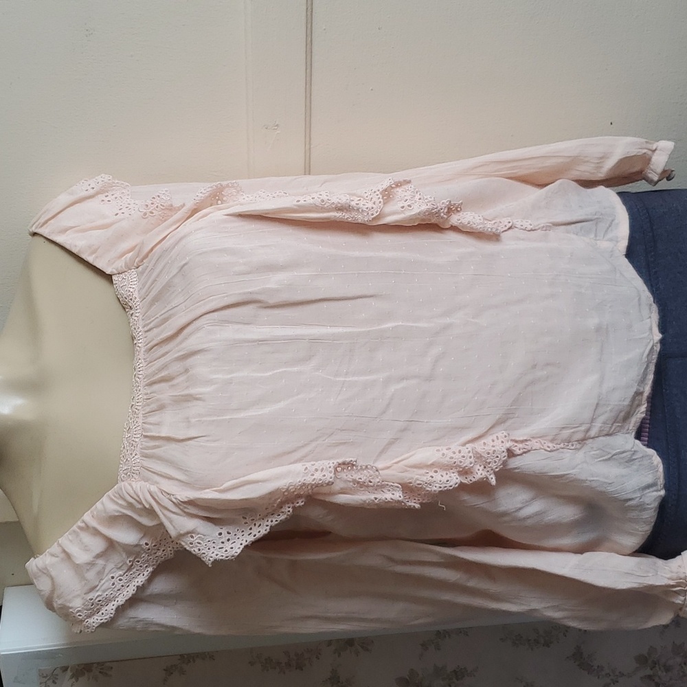 Paige Brylen Eyelet Ruffle Square Neck Top SizeXS Peach Blush